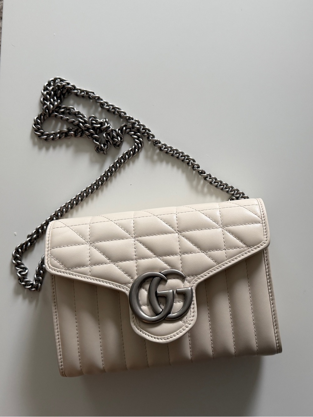 Gucci Cream Quilted Leather Crossbody with Silver Double G
